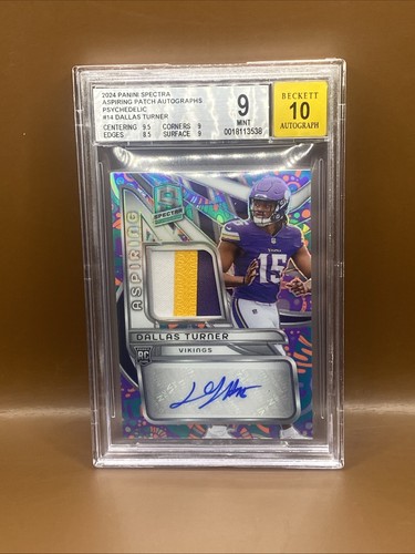 2024 Spectra - Dallas Turner Rookie Patch Auto /5 Psychédélique - BGS Mint 9