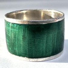 Vintage Sterling Silver Siam Art Deco Green Cloisonne Enamel Ring Size 5