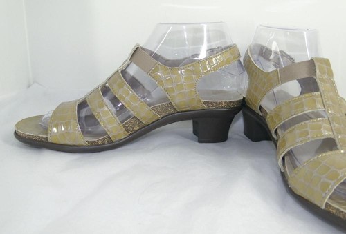 SAS ALLEGRO KHAKI Patent Croc Leather Tripad Comfort Low Heel Sandals 7.5 WIDE - Picture 4 of 8