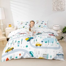 Cartoon Truck Duvet Cover Queen Size,Boys Road Traffic Themed Comforter Cover...