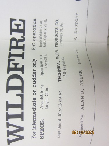 VINTAGE TECHNICAL MODEL PRODUCTS "WILDFIRE" 36" SPAN BIPL ANE, .09 POWER. NIB - Picture 5 of 14