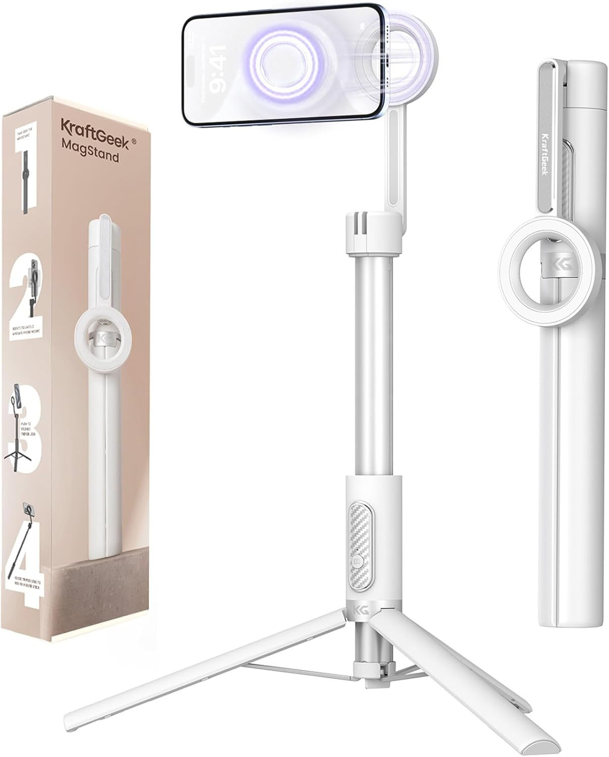 Magnetic Selfie Stick Tripod for Iphone, 64” Phone Tripod for Magsafe, Travel Ph