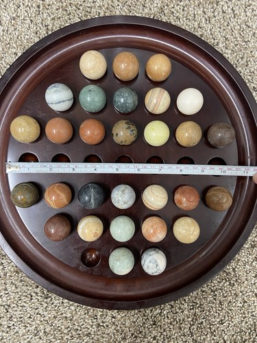 VTG The Bombay Company Wood Solitaire Game 1994 36 LRG Heavy Marbles 13.5” Board - Picture 23 of 24