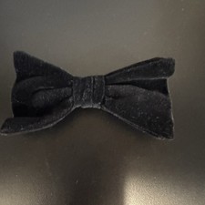 Men's Vintage Black Velvet Bow Tie Butterfly Pre-Tied Clip-On 1970s