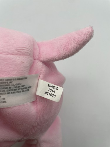New Carters Pink Elephant Plush White Ears #61036 2014 9" Lovey Imperfect Tag - Picture 14 of 14