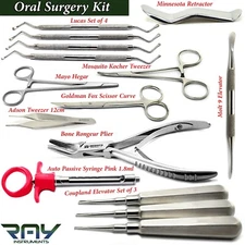 Dental Oral Surgery Extraction Kit Lucas Bone Curettes Scissor Forceps Elevators