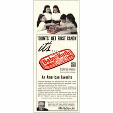 1941 Babe Ruth: Dionne Quints Get First Candy Vintage Print Ad