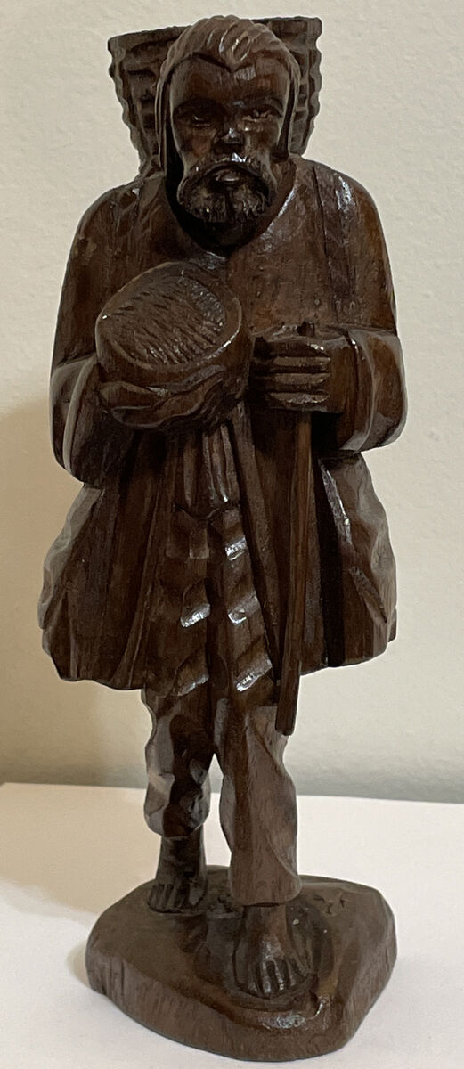 Vintage Hand Carved Wood Traveler Man Statue Art Folk 9 Vintage Hand Carved Wood Traveler Man Statue Art Folk 9
