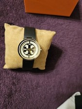 TORY BURCH TORY TRB4008 REVA GOLD-TONE ST. STEEL BLACK LEATHER STRAP WATCH