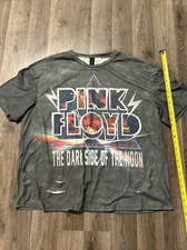 NEW Pink Floyd Shirt Dark Side Moon Gray Ripped Distress T-Shirt Oversize XL
