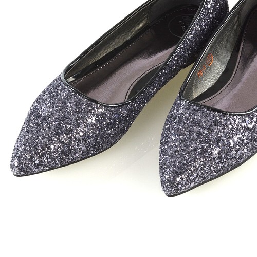 Womens Pointed Ballet Flats Ladies Sparkly Glitter Slip On Pumps Shoes Size 3-9 - Picture 3 of 45