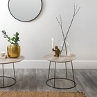 Teardrop Wooden Coffee Table Grey Oak Veneer Round Metal Base Side Table
