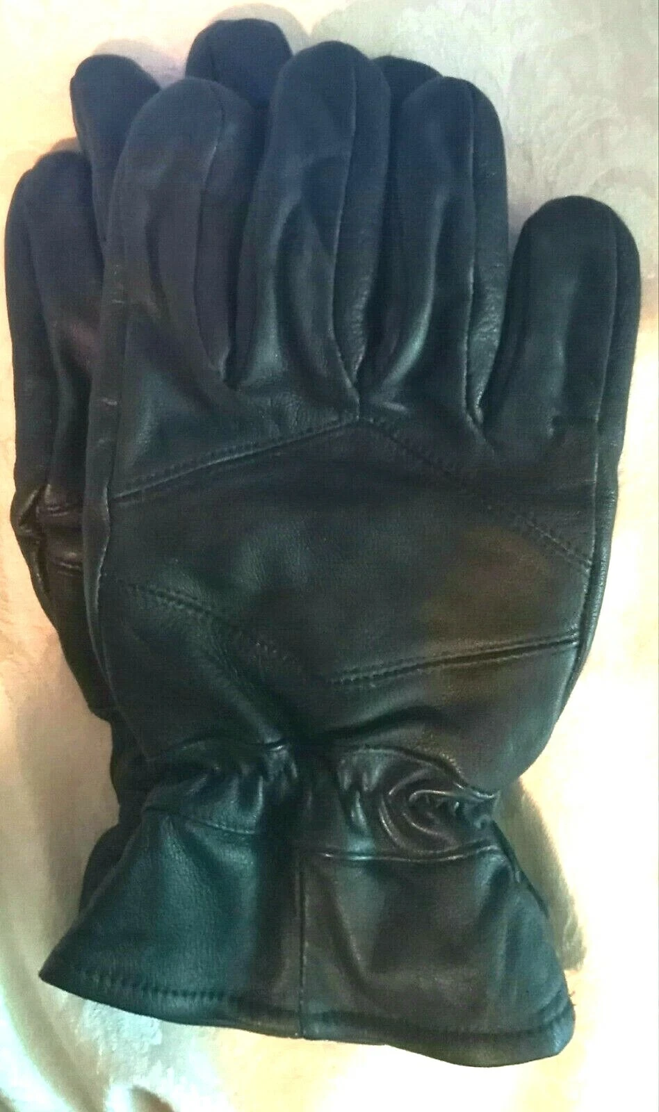 Mens Medium Large Genuine Leather Lined Black Gloves Warm Finely Detailed NEW