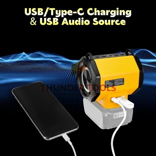 20V Battery Portable Wireless Speaker For Dewalt With USB & Type-C Charging Port - Picture 8 of 8