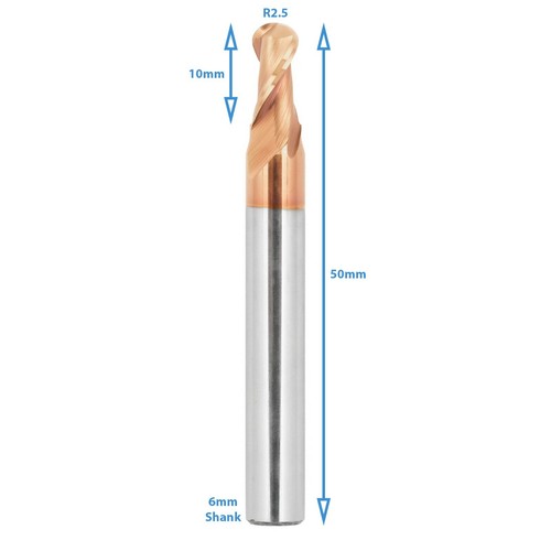 R2.5 Tungsten Carbide HRC58 Ball Nose End Mill 2 Flute Milling Router Bit Tool - Foto 2 di 3
