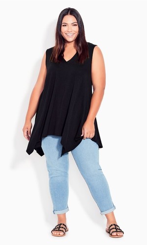 Avenue V-Neck Swing Tank Top Black Womens Plus Size 30/32 NEW