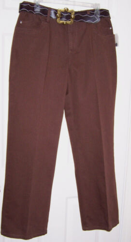 Pantalones para mujer Allison Brittney talla 14 marrón con cinturón nuevos con etiquetas $40 caqui