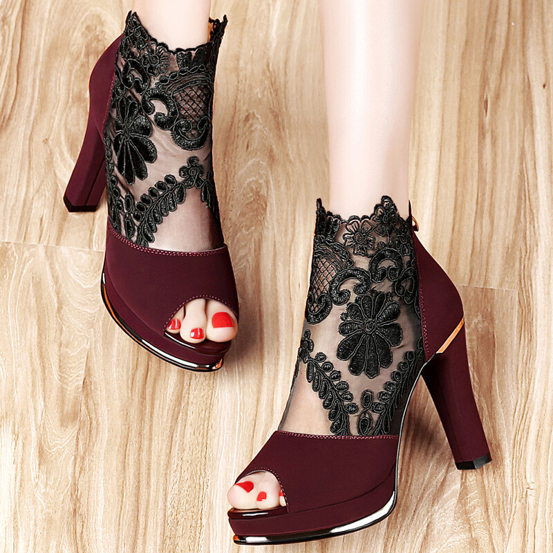Women's Breathable Lace Embroidery High Heel Heel Heel Sandals Open Toe Zip Casual shoes 793055 Women's Breathable Lace Embroidery High Heel Heel Heel Sandals Open Toe Zip Casual shoes 793055
