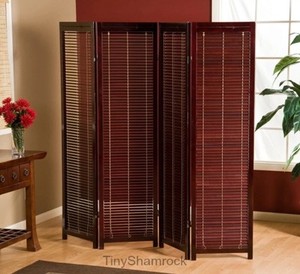 Room Divider Screen 4 Panel Brown Wood Shutters Folding Freestanding Image Is Loading Room Divider Screen 4 Panel Brown Wood Shutters