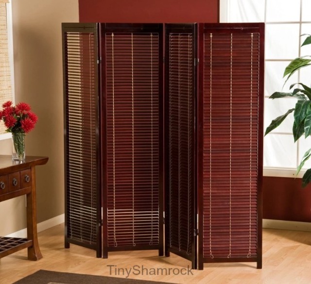 Room Divider Screen 4 Panel Brown Wood Shutters Folding Freestanding Room Divider Screen 4 Panel Brown Wood Shutters Folding Freestanding Privacy