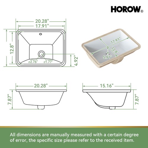 20'' *12.8'' Rectangular Bathroom Sink Undermount Vanity Ceramic Vessel Sink - Picture 8 of 9