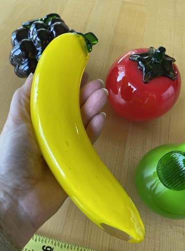 Four Vintage Murano Style Hand Blown Glass Fruit - Grapes, Banana, Pear, Tomato - Picture 8 of 24