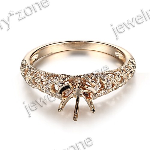 Solid 18k Yellow Gold SI Diamond 6-6.5mm Round Semi Mount Filigree Wedding Ring - Picture 2 of 9
