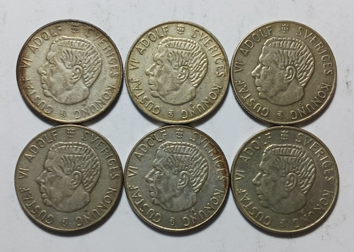 Silver Coins of Sweden - 1952-1957 One Krona - No Duplicates! - 6x Swedish Coins - Picture 4 of 4
