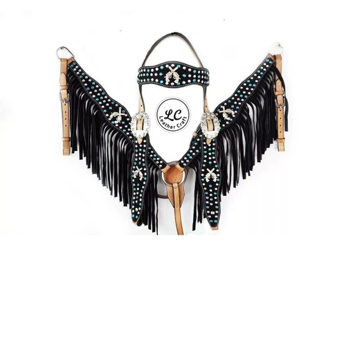 Western Leather Premium Horse Headstall and Breast Collar Reins Set - Picture 5 of 5