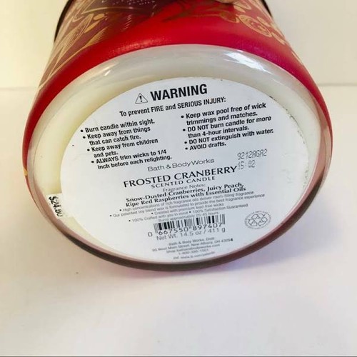 White Barn Bath & Body Works 3-Wick Scented Candle in Frosted Cranberry 14.5 oz - Picture 6 of 6