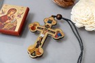 Christian Wooden Cross with crucifixion and Rope Cord for Car Rearview Mirror.