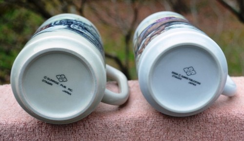 VINTAGE PAIR OF OTAGIRI SUNRISE PUBLICATIONS TALL COFFEE MUGS WITH TRAIN SCENES - Picture 6 of 6