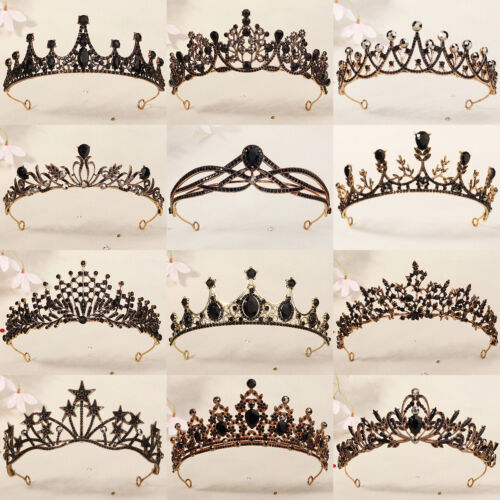 Gothic Black Halloween Crown Baroque Crown Rhinestone Tiara and Crown Bridal - Picture 1 of 37