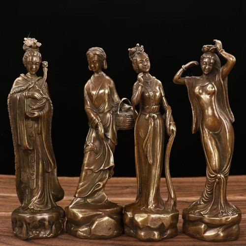A set of Chinese yellow pure bronze statue of four beautiful women 5843 - Picture 9 of 9