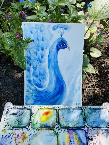 Original watercolor Peacock painting bird artwork Peacock watercolor art - 第 12/12 張圖片