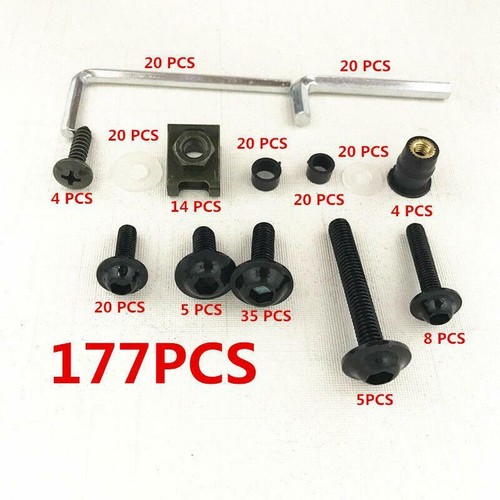 Universal Motorcycle Faring Body Work Bolt Kit Fender Screw Clip M6 M5 177Pcs - Picture 5 of 11