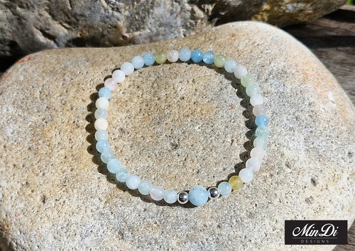 Handmade Stackable Stretch Bracelets With Sterling Silver & Morganite. - Bild 7 von 11