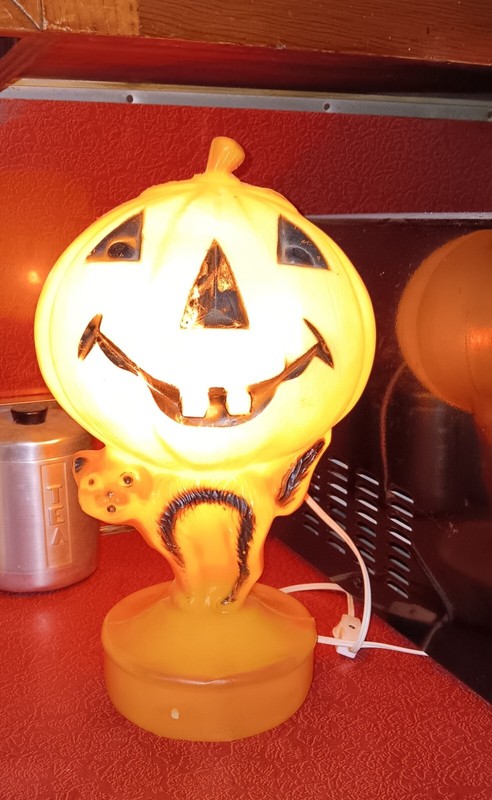 Halloween Vintage Empire Blow Mold Black Cat Jack O Lantern 🎃  It works!