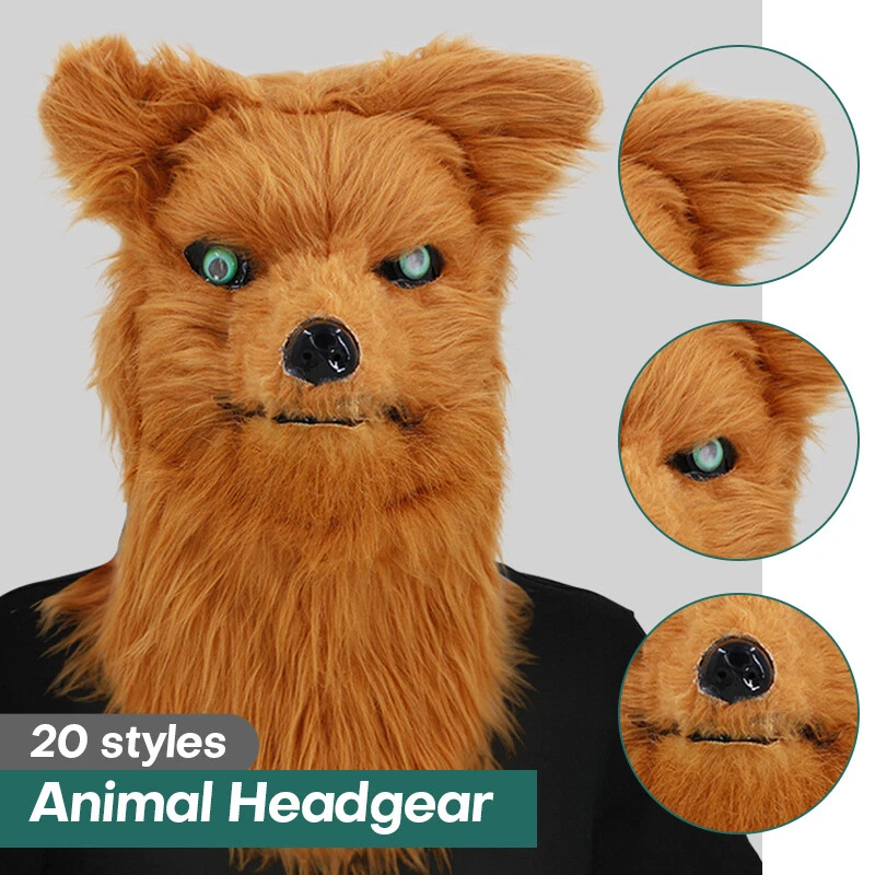 Halloween Fox Mask with Movable Mouth Full Head Dog Wolf Plush Animal Mask - Image 3 of 4