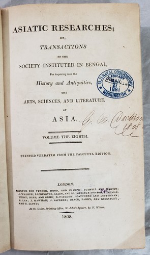 Scarce 1808 Asiatic Researches V.8 History Art Science Literature Asia w Map - Bild 6 von 24