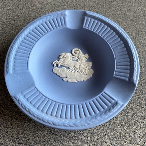 Vintage Wedgwood Blue Jasperware Round Ashtray "Muses and Pegasus"