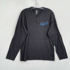 Lucky Brand Henley Long Sleeve Shirt Mens Medium Gray Logo Sleep Lounge
