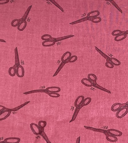 Vintage Cranston Fabric Maroon Scissors Leslie Beck 4.5Y x 44" Width *As Is* - Picture 2 of 5