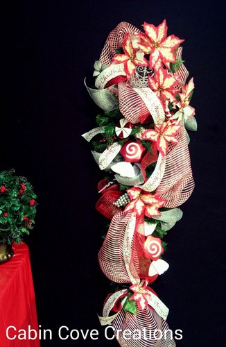 HUGE Teardrop Christmas Swag Sweet Treat Poinsettia red white silver Custom - Picture 8 of 11