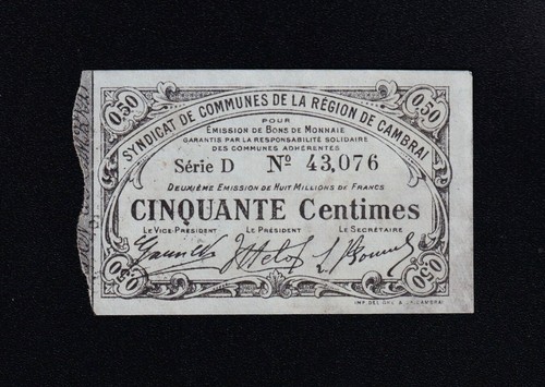 F.C. FRANCIA FRANCE , CAMBRAI , 50 CENTIMOS 1916 , EBC+ (XF+) . - Picture 1 of 2
