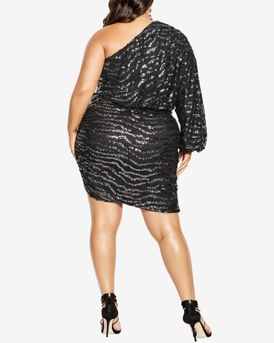 City Chic Damen Pailletten Streifen Kleid Gunmetal Übergröße XXL/24 - Bild 3 von 5