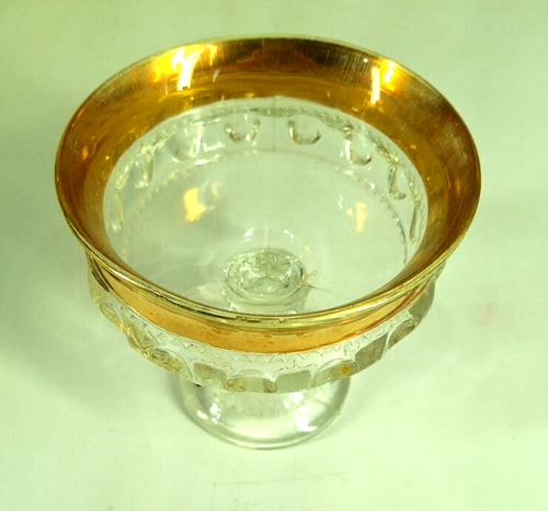 Indiana Glass Kings Crown Thumbprint Pedestal Compote Candy Dish Gold Clear - Picture 2 of 5