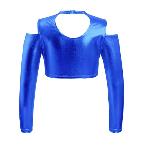Kinder Mädchen Sweatshirt Schulterfrei Shirt Sport Crop Top Langarmshirt Tanz - Bild 50 von 56