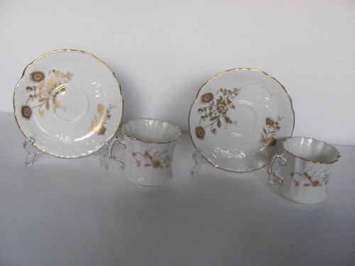 HAMMERSLEY & CO BONE CHINA WHITE WITH GOLD FLORAL CUPS & SAUCERS - SET OF 2 - Picture 6 of 10