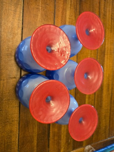 5 Vintage 1970s Red White Blue USA FLAG STARS Thumbprint Pedestal Glass Goblet - Picture 5 of 7